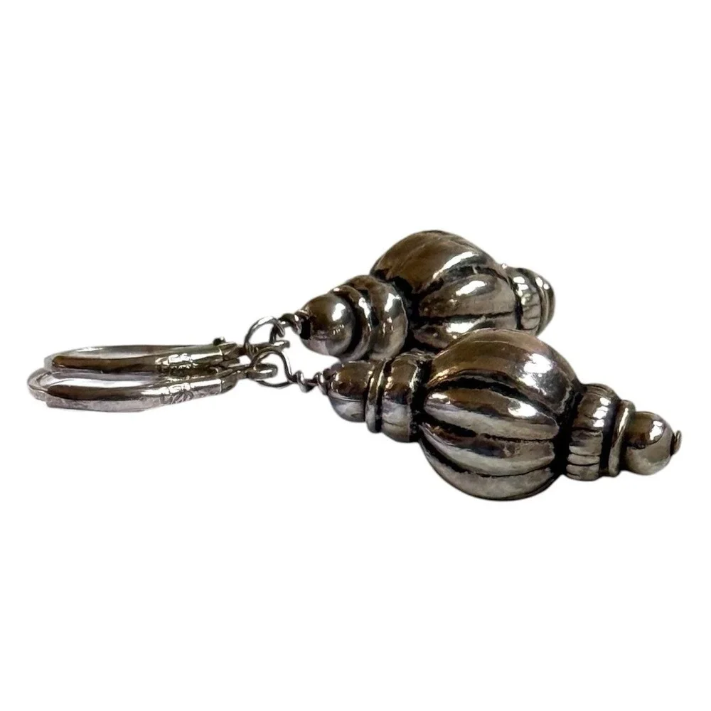 Sterling Melon Bead Leverback Earrings Mid Century Artisan Silver Earrings